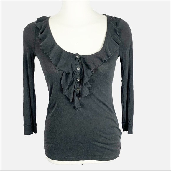 J. Crew Tops - ✨ J.Crew Ruffle Button-Front Long Sleeve Top | Charcoal Gray | Size S ✨
